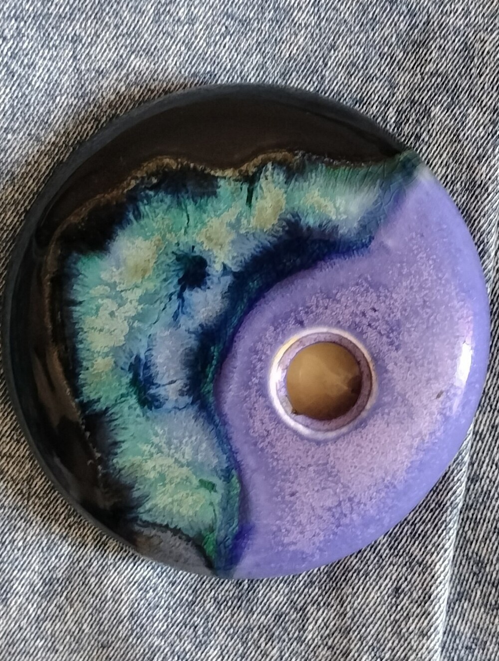 Handcrafted Purple & Teal Ikebana Vase, Home Art Accent,Signed
